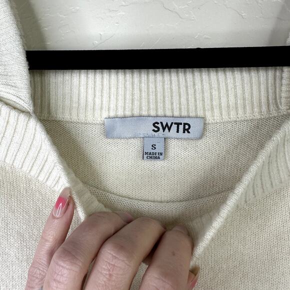 SWTR Cream Merino Wool Cashmere Cold Shoulder Pullover Ribbed Sweater Small - Picture 3 of 6